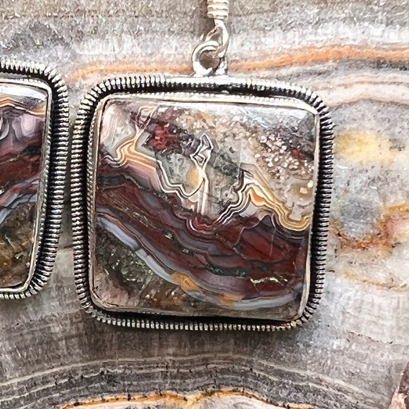 Genuine stick agate earrings (Z-6) - Picture 2 of 8